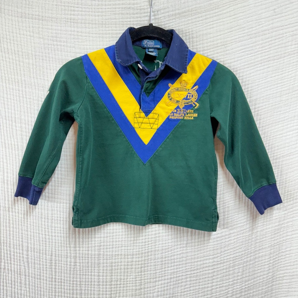 VTG Polo Ralph Lauren Toddler Green Rugby Shirt County Riders Jockey Club 4/4T
